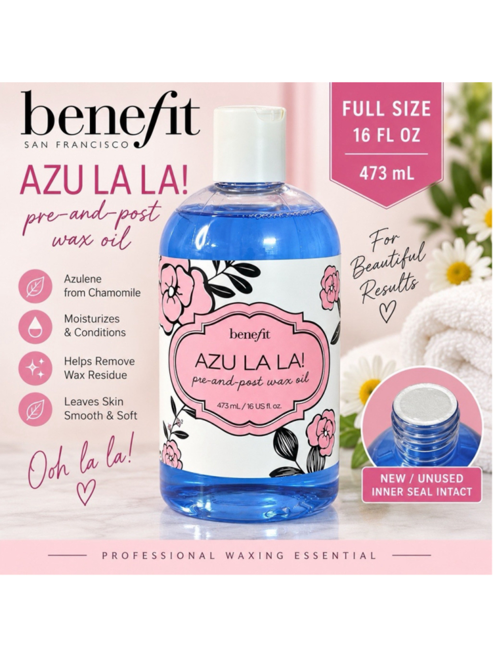 Benefit Azu La La Pre & Post Wax Oil 16 oz 473 mL Azulene Professional NEW